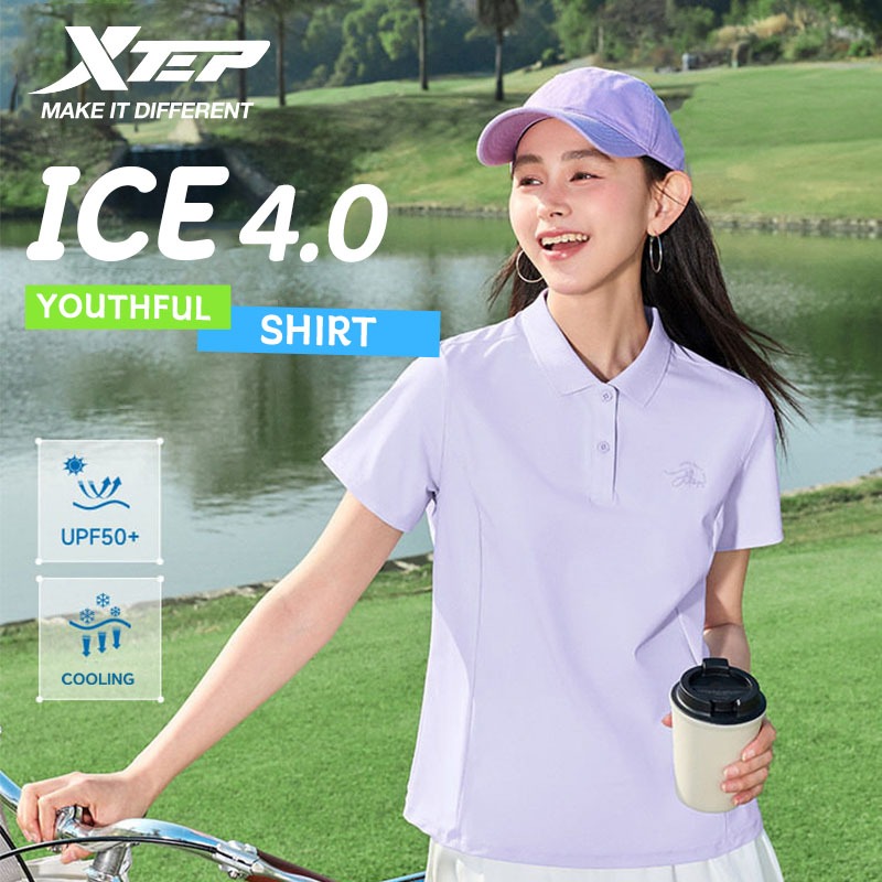【XTEP】Áo Polo chống nắng nữ, mẫu mới mùa hè 2026, áo thể thao yoga nữ ngắn tay, chất liệu sợi băng, khô nhanh