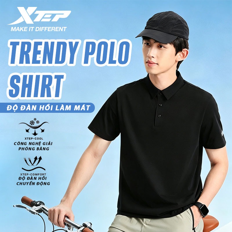【XTEP】ice silk | Áo Polo nam, áo thể thao thời trang mùa hè 2026, áo thun có cổ ngắn tay chất liệu lụa băng