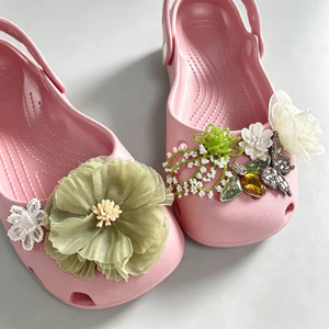 Phong Cách Cổ Tích Hoa Xanh Họa Tiết Giày Quyến Rũ 7 Chiếc Sandal Nữ Trang Trí Nút DIY Phụ Kiện Giày Bộ