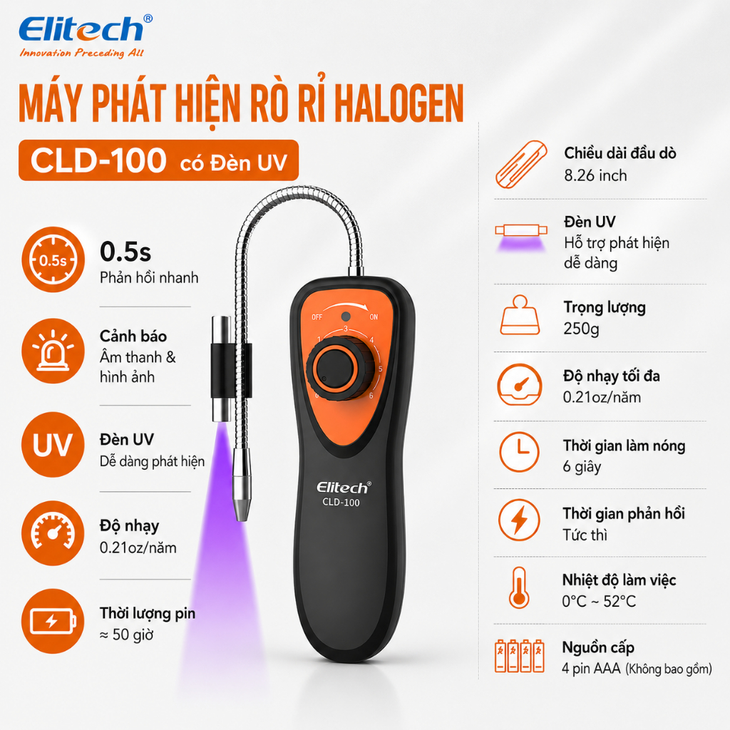 Máy dò rò rỉ chất làm lạnh Elitech, Máy dò rò rỉ CLD-100 Freon Ô tô HVAC Halogen Máy dò rò rỉ chất làm lạnh CFCs HCFCs HFCs