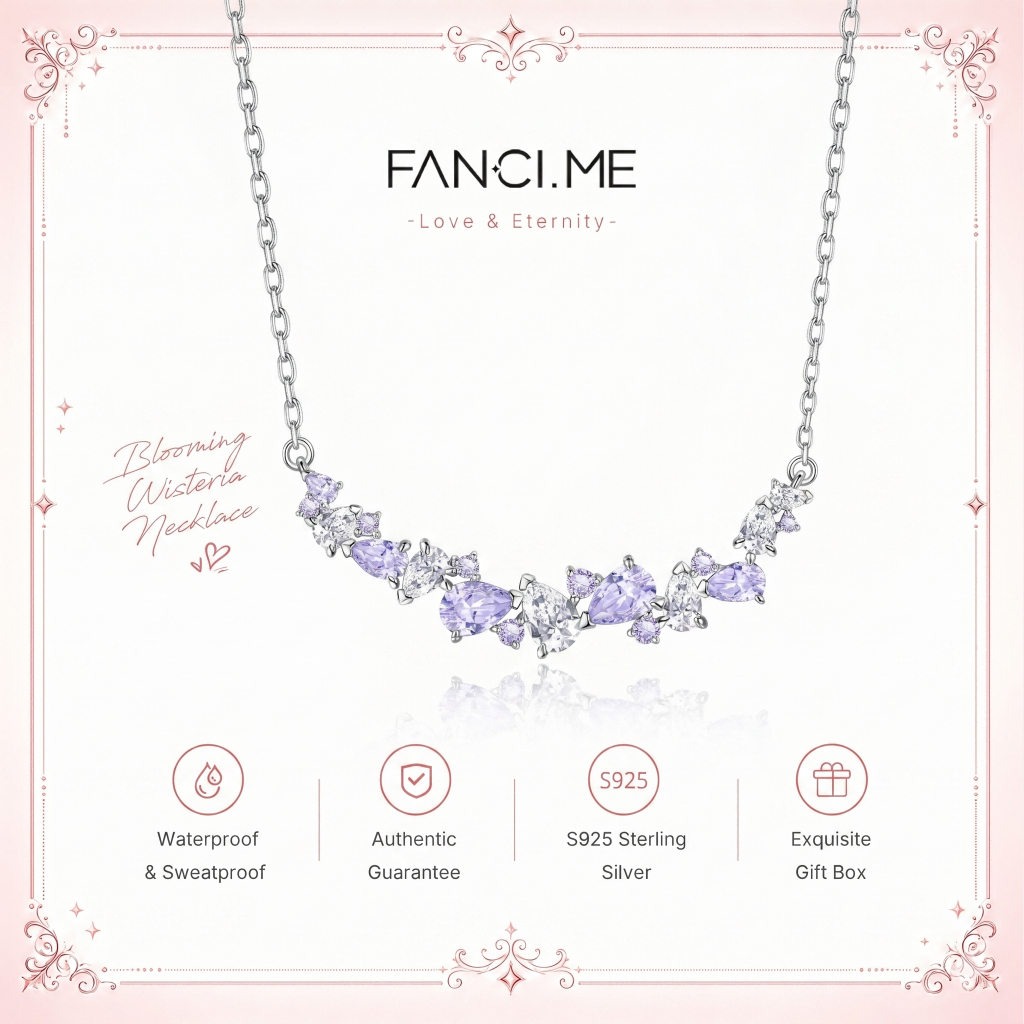 FANCIME Vòng cổ nụ cười Wisteria tím dành cho nữ Mặt dây chuyền thiết kế sang trọng tối giản Quà tặng sinh nhật ngày lễ tình nhân cho cô ấy [Dòng hoa Wisteria]
