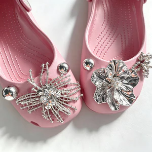 Phong Cách Cổ Tích Hoa Bạc Họa Tiết Giày Quyến Rũ 6 Chiếc Sandal Nữ Trang Trí Nút DIY Phụ Kiện Giày Bộ
