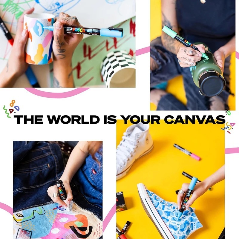 Uni PC-5M Bút đánh dấu gốc nước POP Poster graffiti Vẽ tay bút đánh dấu màu 1.8-2.5mm Nhanh khô không thấm nước Trường nghệ thuật Thiết kế hoạt hình