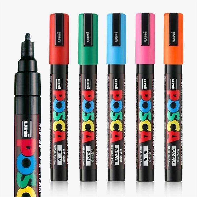 Uni PC-5M Bút đánh dấu gốc nước POP Poster graffiti Vẽ tay bút đánh dấu màu 1.8-2.5mm Nhanh khô không thấm nước Trường nghệ thuật Thiết kế hoạt hình