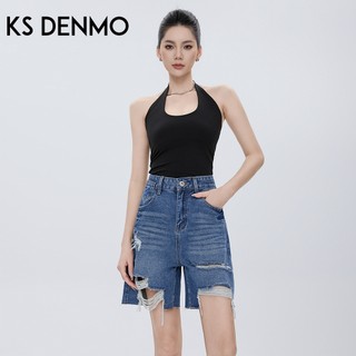 Retro Frayed Rách Năm Điểm Quần Jean Nữ Mùa Hè 2026 Quần Giữa Rời Thường Ngày Nhỏ Eo Cao Quần Short