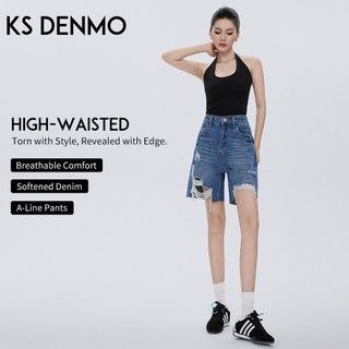 Retro Frayed Rách Năm Điểm Quần Jean Nữ Mùa Hè 2026 Quần Giữa Rời Thường Ngày Nhỏ Eo Cao Quần Short