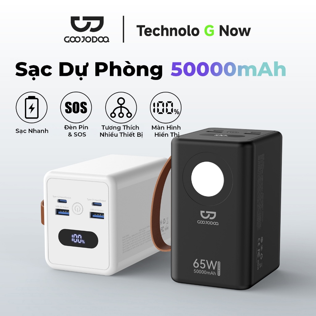 GOOJODOQ  22.5W 50000mah Powerbank có dây Sạc nhanh Dung lượng lớn để đi bộ đường dài ngoài trời USB Type C