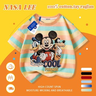 [Giao hàng trong ngày] Áo thun Cotton nguyên chất màu trắng cho trẻ em NASA Áo thun Cotton thoáng khí hoạt hình Chuột Mickey in hợp thời trang 3-16 tuổi Bé trai bé gái tay ngắn thông thường