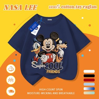 [Giao hàng trong ngày] Áo thun Cotton nguyên chất màu trắng cho trẻ em NASA Áo thun Cotton thoáng khí hoạt hình Chuột Mickey in hợp thời trang 3-16 tuổi Bé trai bé gái tay ngắn thông thường
