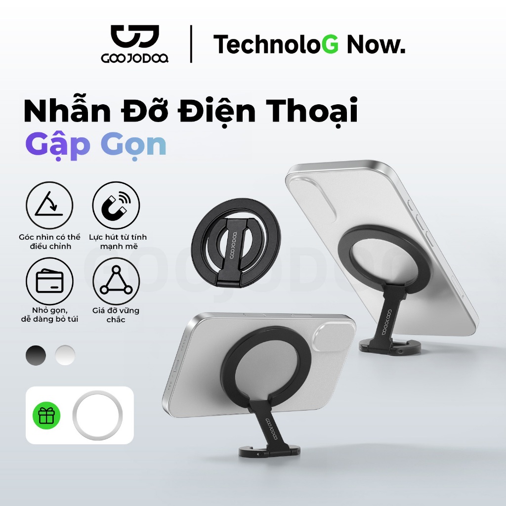 GOOJODOQ Giá đỡ điện thoại từ tính Mini Di động có thể gập lại Độ ổn định bằng kim loại nhẹ