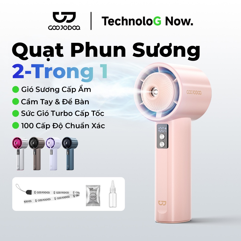 GOOJODOQ Quạt phun 3600Mah, Hydrating, Sạc lại, Mini cầm tay, Cầm tay, Gió mạnh, Tốc độ cao ​​GFS030, 11200 RPM, Tốc độ gió: 7,2 m / giây