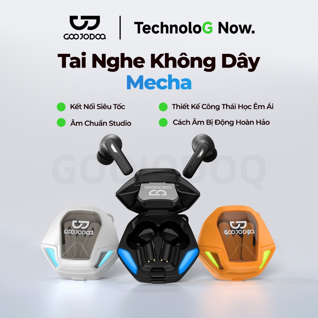 GOOJODOQ Tai nghe không dây Tai nghe Bluetooth Điều khiển cảm ứng Tai nghe tuổi thọ pin dài Phong cách Mecha