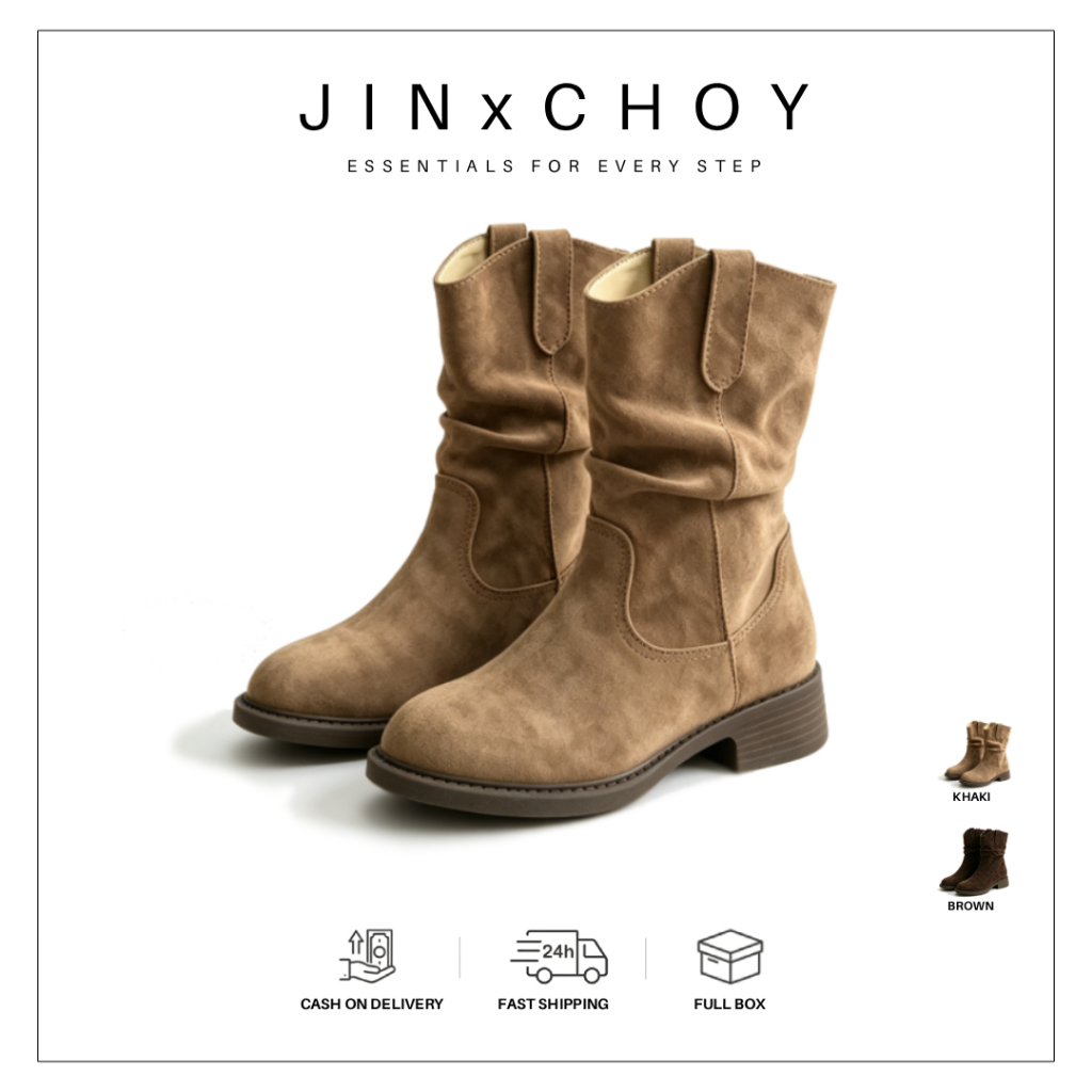 Mùa Thu Đông Retro Da Lộn Tròn Tay Ống Cao Thời Trang Giày Bốt Thời Trang Thường Ngày Ngoài Trời Chống Trơn Trượt Chống Mài Mòn Giữa Ống Giày Nhà Máy