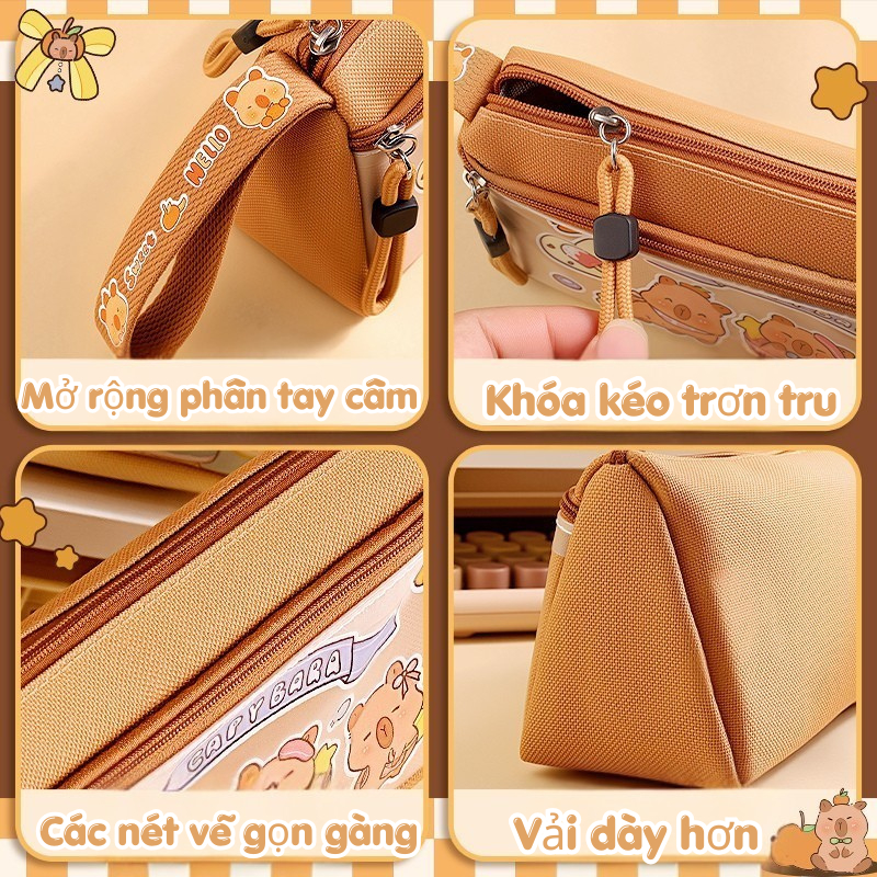 Hộp Bút Capybara Dễ Thương Cute | Hai Tầng Dung Tích Lớn | Phong Cách Hàn Quốc | Vừa Thước Hàn Quốc