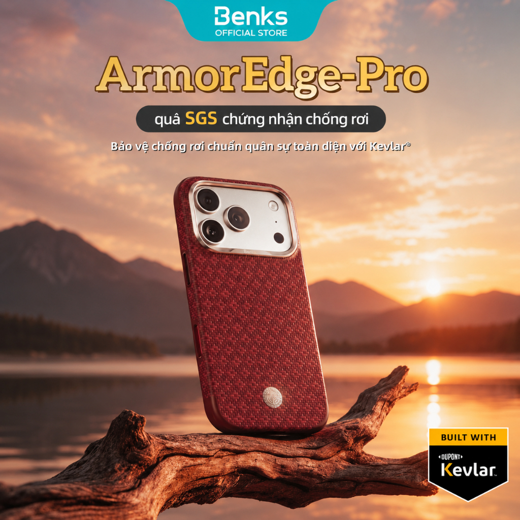 BENKS ArmorEdge-Pro 【Phúc Khí Thiên Thành】 Ốp Lưng Kevlar Từ Tính Cho iPhone 18 Pro / 18 Pro Max, DuPont™ Kevlar®, Chống Rơi Cấp Quân Sự