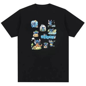 Stitch Hoạt Hình Nhân Vật Anime Thiết Kế In Hình Cotton Thoải Mái Quần Áo Áo Thun Trung Lập