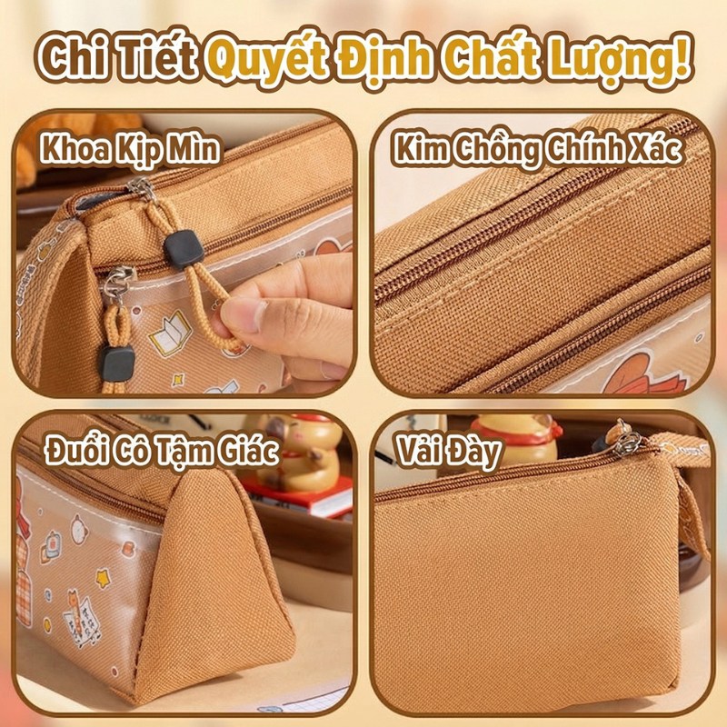 Hộp Bút Capybara Dung Tích Lớn /2 Ngăn /Vải Oxford / Vừa Thước 20CM /Dễ Thương Cho Học Sinh