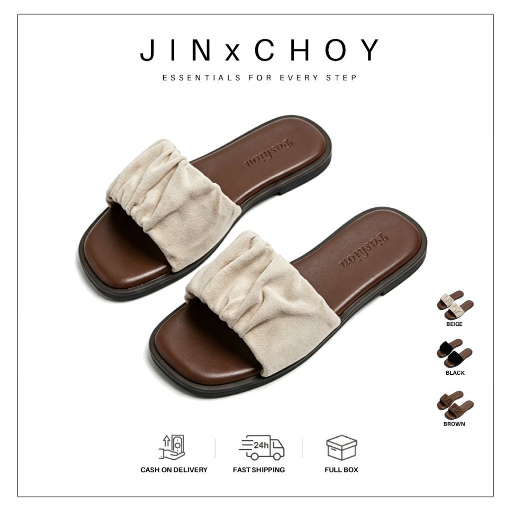 JINxCHOY SHOES Giày đế bằng kiểu mới nhất, kiểu Pháp, dép chữ cao cấp, đi ngoài bãi biển hàng ngày
