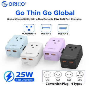 ORICO 25W GaN Bộ Chuyển Đổi Du Lịch Đa Năng Cắm Sạc Du Lịch Với 2 Cổng USB-A + 2 Type-C Ổ Cắm Đa AC Có Thể Gập Lại Cắm Chuyển Đổi Quốc Tế Cho Điện Thoại Laptop Chuyến Đi Du Lịch