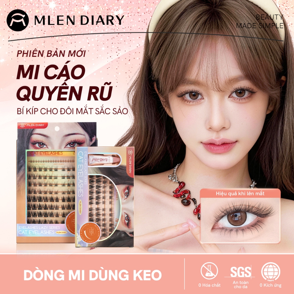 MLEN DIARY Mi Giả Mắt Cáo 9-14mm, Độ Cong C Tự Nhiên, Phong Cách Mắt Cáo Quyến Rũ, Sắc Sảo, Dễ Sử Dụng Cho Người Mới