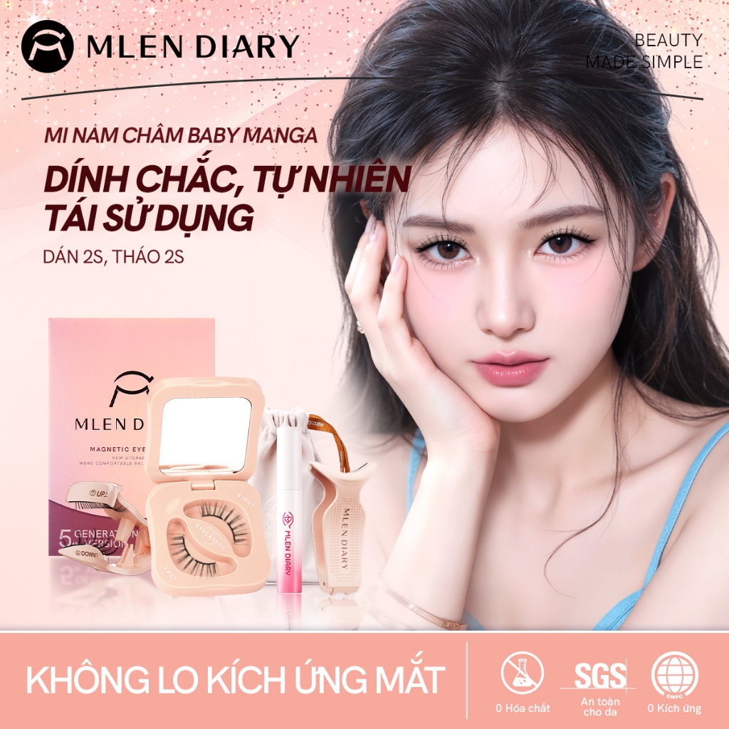 MLEN DIARY Mi Giả Nam Châm Sợi Dupont 4D Cao Cấp, Không Cần Keo, An Toàn Tuyệt Đối Cho Mắt, Có Thể Tái Sử Dụng