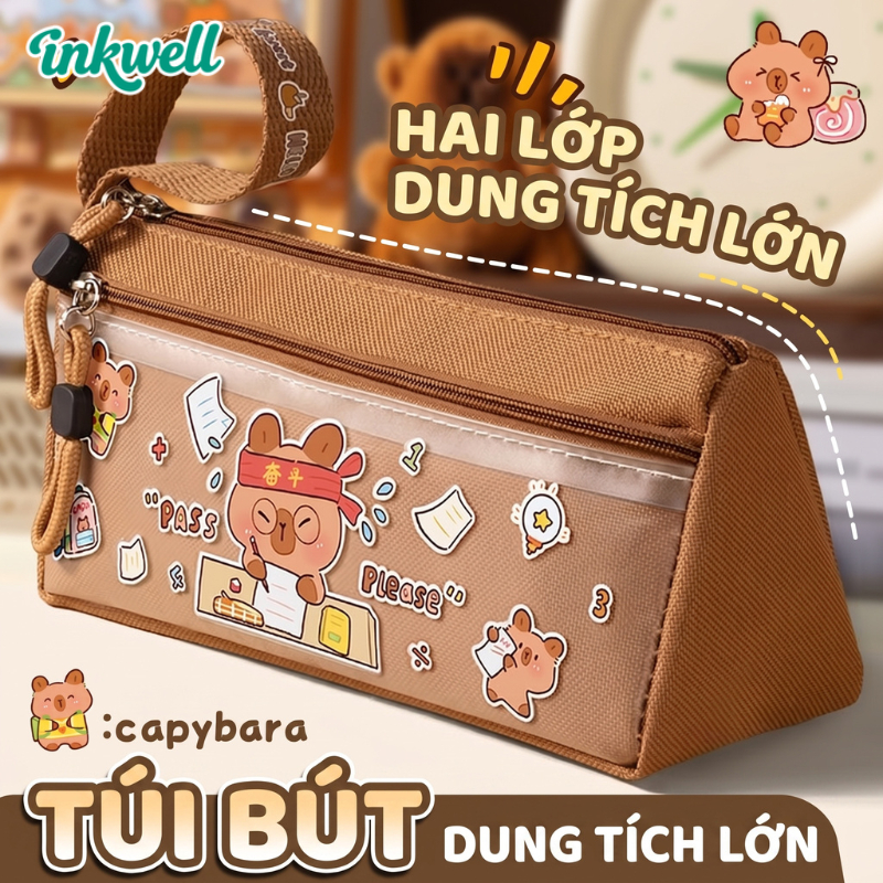 Hộp Bút Dung Tích Lớn Trong Suốt | Hộp Đựng Bút Chì Capybara | Cho Học Sinh Tiểu Học & Trung Học