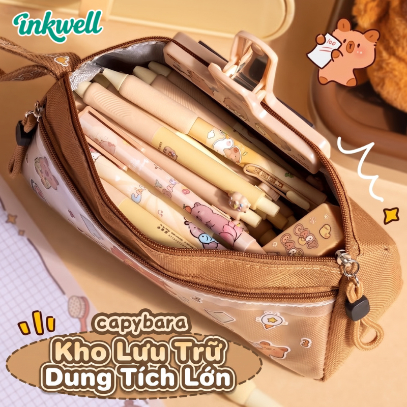Hộp bút trong suốt Hộp đựng bút / Hộp Bút Chì 2 Ngăn/Cho học sinh/Vải Oxford/Hoạt hình dễ thương
