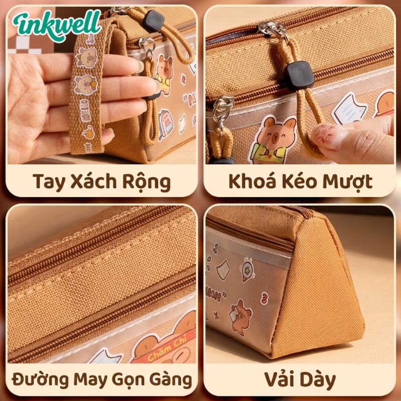Hộp bút trong suốt Hộp đựng bút / Hộp Bút Chì 2 Ngăn/Cho học sinh/Vải Oxford/Hoạt hình dễ thương