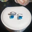 Bất Đối Xứng AB Thiết Kế Màu Xanh Vuông Cắt Cubic Zirconia Vòng Đeo Tai Không Đục Màu Bạc Nhỏ Cz Lát Kẹp Trên Bông Tai Tối Giản Thanh Lịch Hàng Ngày Trang Sức Quà Tặng Cho Nữ
