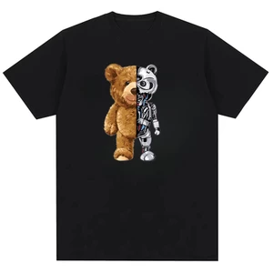 Áo thun Cotton nguyên chất in họa tiết cơ học hình gấu bạo lực dành cho nam và nữ
