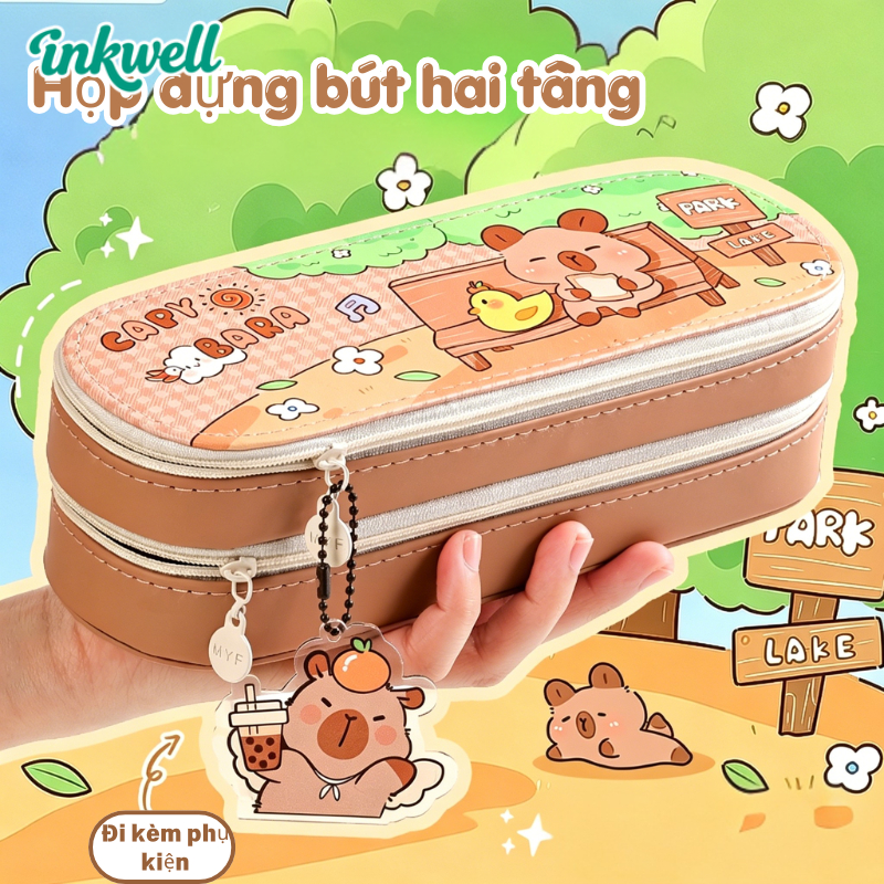 Hộp Bút 2 Ngăn Da PU Dung Tích Lớn /Form Cứng Đẹp / Hoạt Hình Dễ Thương Cho Học Sinh