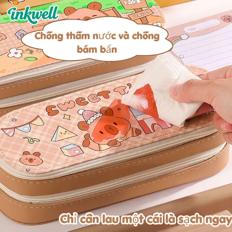 Hộp Bút 2 Ngăn Da PU Dung Tích Lớn /Form Cứng Đẹp / Hoạt Hình Dễ Thương Cho Học Sinh