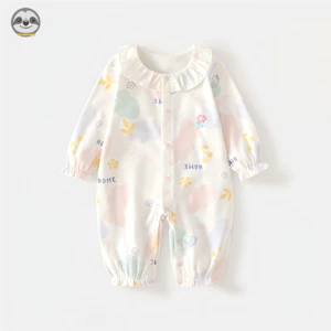 Bộ đồ Cotton nguyên chất cho bé / Bộ áo liền quần dài tay thoáng khí thoải mái