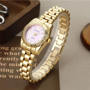 Đồng hồ đeo tay nữ dây thép cổ điển sang trọng nhẹ nhàng với mặt số nhiều màu có tỷ lệ La Mã, đồng hồ thạch anh nữ công sở đa năng.