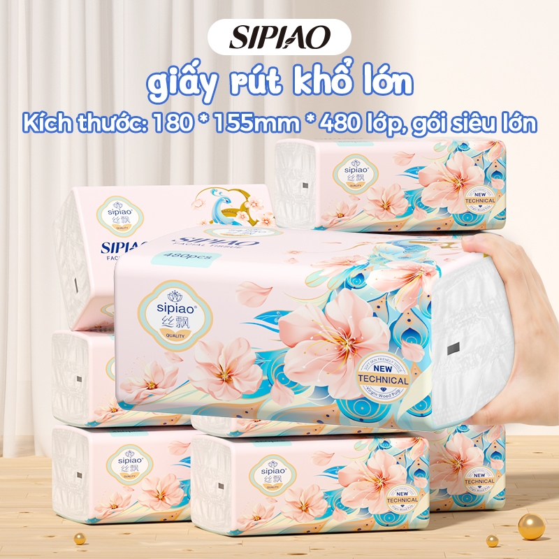 [10 Túi] Khăn giấy mặt Sipiao (1608-10) 5 lớp 480 tờ 180 * 155MM Mềm GB / T 20808 2025 Gà đậu hồng Serie VN