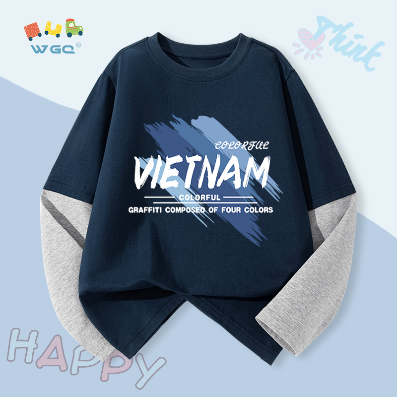 W.G.Q Áo thun dài tay bé trai，vải Cotton 100% mềm mại thoải mái，thoáng khí thấm mồ hôi có Việt Nam