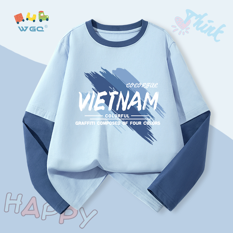 W.G.Q Áo thun dài tay bé trai，vải Cotton 100% mềm mại thoải mái，thoáng khí thấm mồ hôi có Việt Nam
