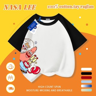 [Giao hàng trong ngày] Áo thun Cotton trắng nguyên chất thoáng khí cho trẻ em NASA Mèo hoạt hình và in hình hợp thời trang Bé trai 3-16 tuổi Bé gái tay ngắn thông thường