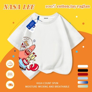 [Giao hàng trong ngày] Áo thun Cotton trắng nguyên chất thoáng khí cho trẻ em NASA Mèo hoạt hình và in hình hợp thời trang Bé trai 3-16 tuổi Bé gái tay ngắn thông thường
