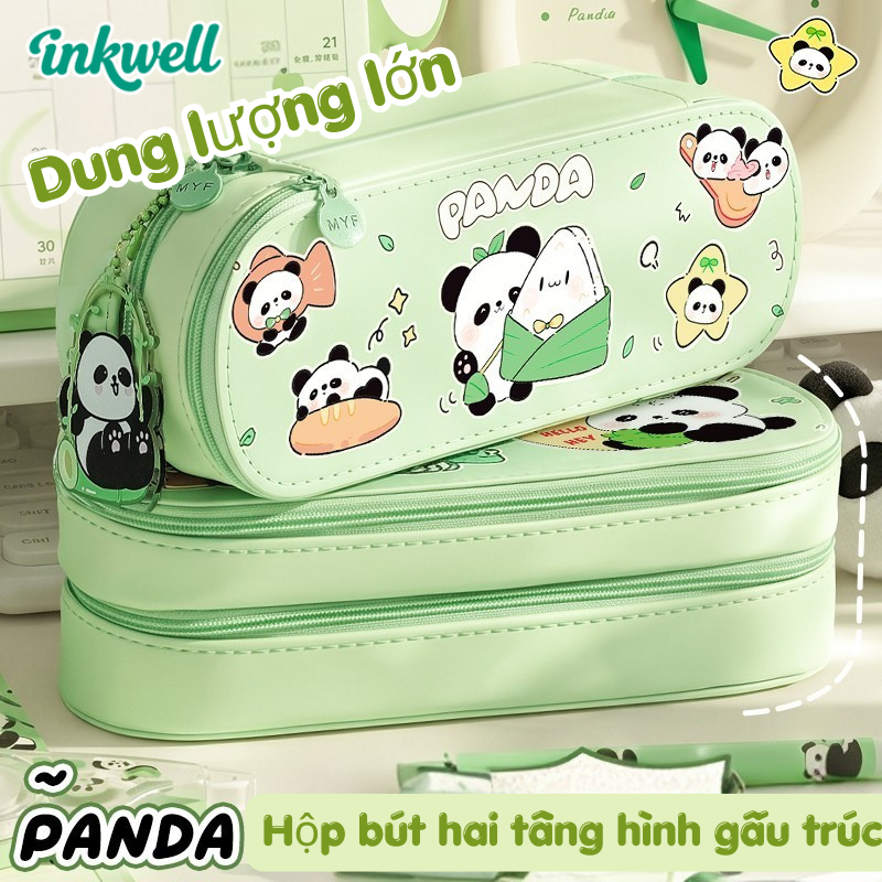 Hộp Bút PU 2 Ngăn Dung Tích Lớn /Mẫu Mới Cao Cấp /Hộp Bút Học Sinh Dễ Thương/Gấu trúc hoạt hình
