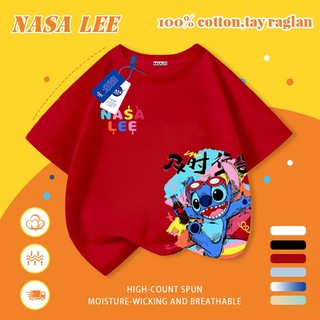 [Giao hàng trong ngày] Áo thun Cotton trắng nguyên chất thoáng khí cho trẻ em NASA Phim hoạt hình Koala Stitch In hợp thời trang 3-16 tuổi Bé trai bé gái tay ngắn thông thường