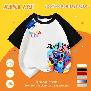 [Giao hàng trong ngày] Áo thun Cotton trắng nguyên chất thoáng khí cho trẻ em NASA Phim hoạt hình Koala Stitch In hợp thời trang 3-16 tuổi Bé trai bé gái tay ngắn thông thường