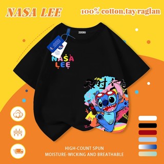 [Giao hàng trong ngày] Áo thun Cotton trắng nguyên chất thoáng khí cho trẻ em NASA Phim hoạt hình Koala Stitch In hợp thời trang 3-16 tuổi Bé trai bé gái tay ngắn thông thường
