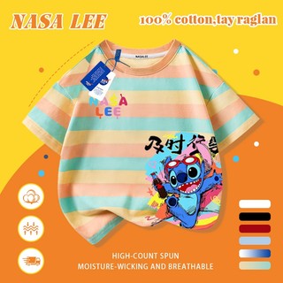 [Giao hàng trong ngày] Áo thun Cotton trắng nguyên chất thoáng khí cho trẻ em NASA Phim hoạt hình Koala Stitch In hợp thời trang 3-16 tuổi Bé trai bé gái tay ngắn thông thường