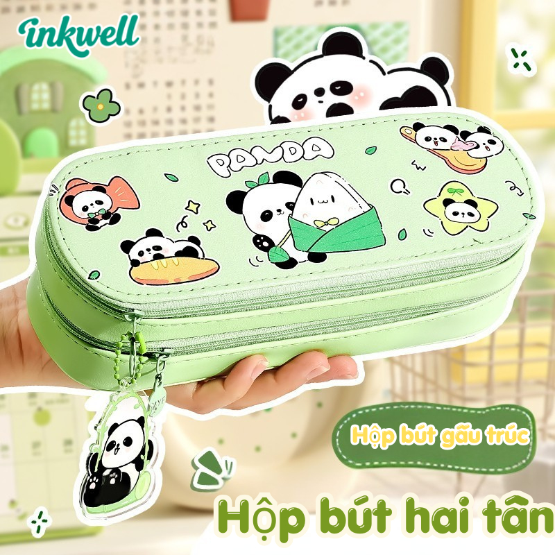 Hộp Bút PU 2 Ngăn Dung Tích Lớn /Mẫu Mới Cao Cấp /Hộp Bút Học Sinh Dễ Thương/Gấu trúc hoạt hình