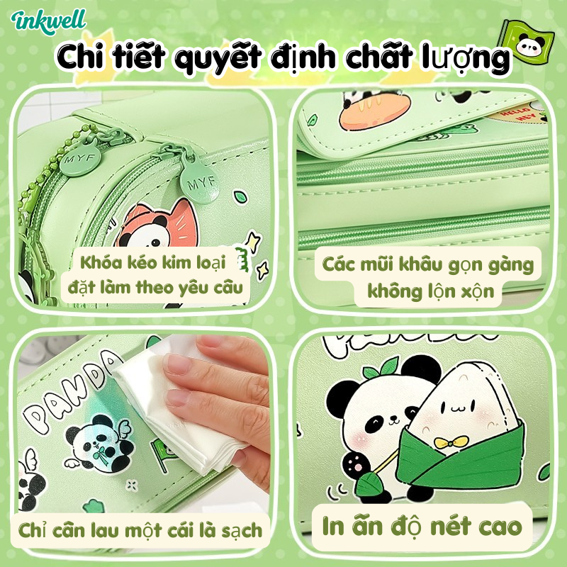 Hộp Bút PU 2 Ngăn Dung Tích Lớn /Mẫu Mới Cao Cấp /Hộp Bút Học Sinh Dễ Thương/Gấu trúc hoạt hình