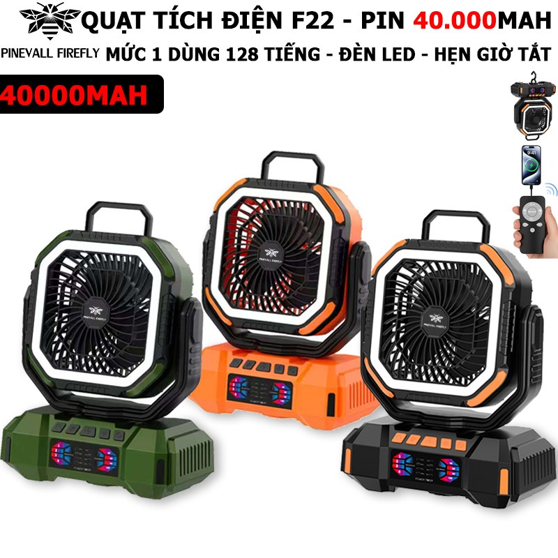 Quạt tích điện F6 F22 Pro 40000mAh pin cực trâu có điều khiển,chế độ quay dùng liên tục 128 tiếng