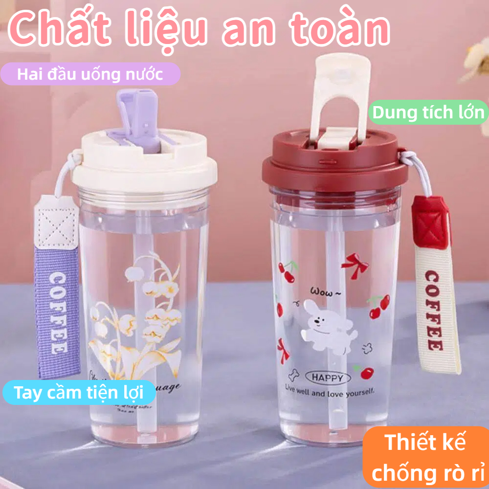 [Vận chuyển nhanh] Cốc nước SIMPLEAID, Chai nước chống rò rỉ uống nước đôi, Cốc cà phê có dây đựng dung tích lớn 550ml dễ thương dành cho học sinh