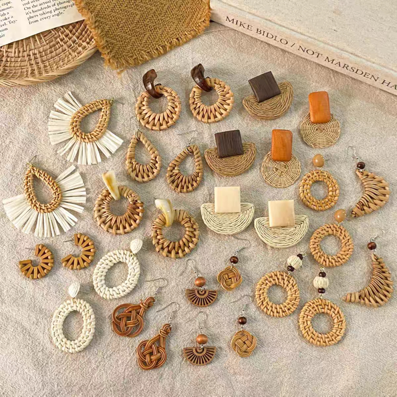 Bông tai mây Bohemian raffia thời trang retro phong cách nghỉ mát phụ kiện dành cho nữ