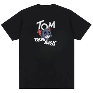 Cat and Mouse Tom Fun Print Design Áo thun thời trang trung tính Cotton màu trơn chất lượng cao